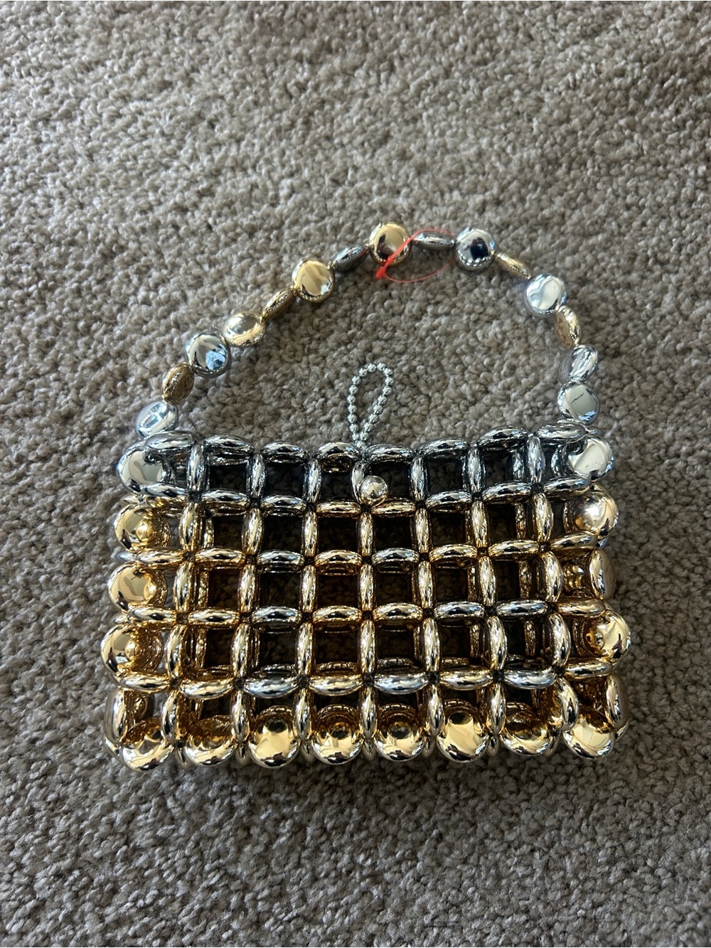 Metallic Gold & Silver Beaded Top-Handle Women's Bag